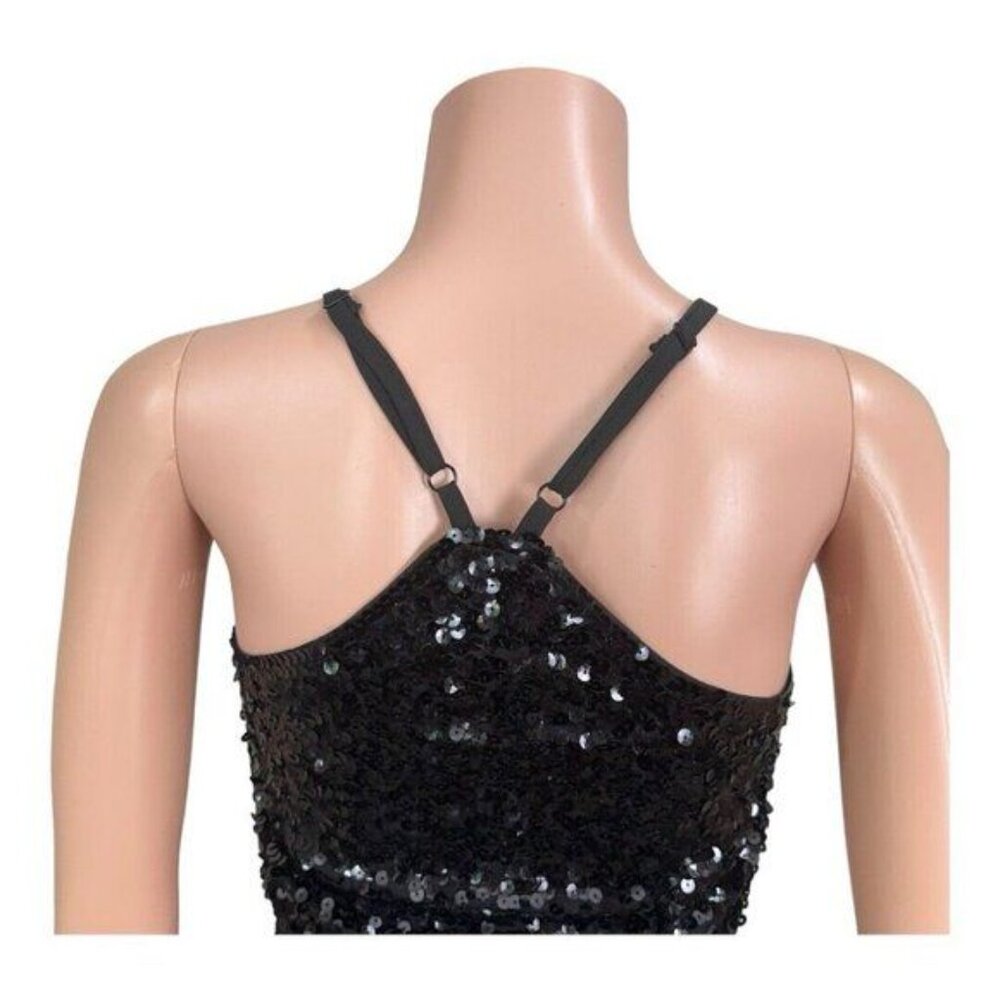 Black Sequin Mini Bodycon Dress With Adjustable Spaghetti Straps - Picture 8 of 13